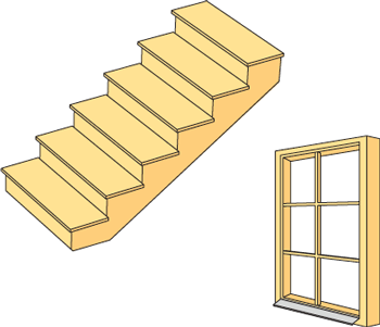 Exempel på snickeriprodukter: trappa och fönster